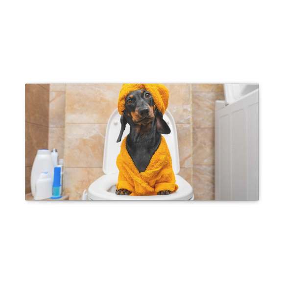 Funny Puppy Sits On Toilet Funny Canvas Wall Art for Home Decor Ready-to-Hand
